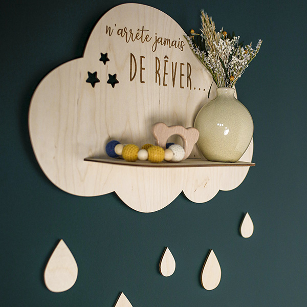 Décoration de chambre en bois pour bébé nuage et étoiles - AJOUPOP