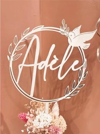 BAPTEME_CAKE TOPPER_COURONNE FEUILLAGE COLOMBE_Adèle_1